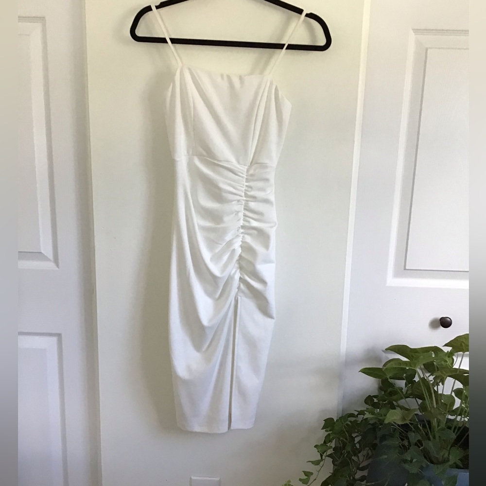 WORN ONCE - Emerald Sundae white midi cocktail dress with slit - XS